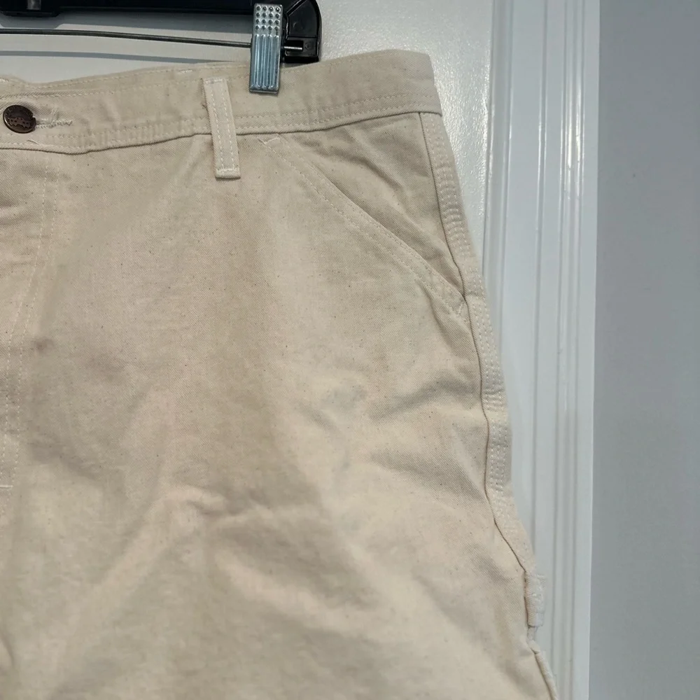 EUC Vintage 90s Caboose Sz: 40 Cream Canvas Carpenter Workwear Cargo Shorts.